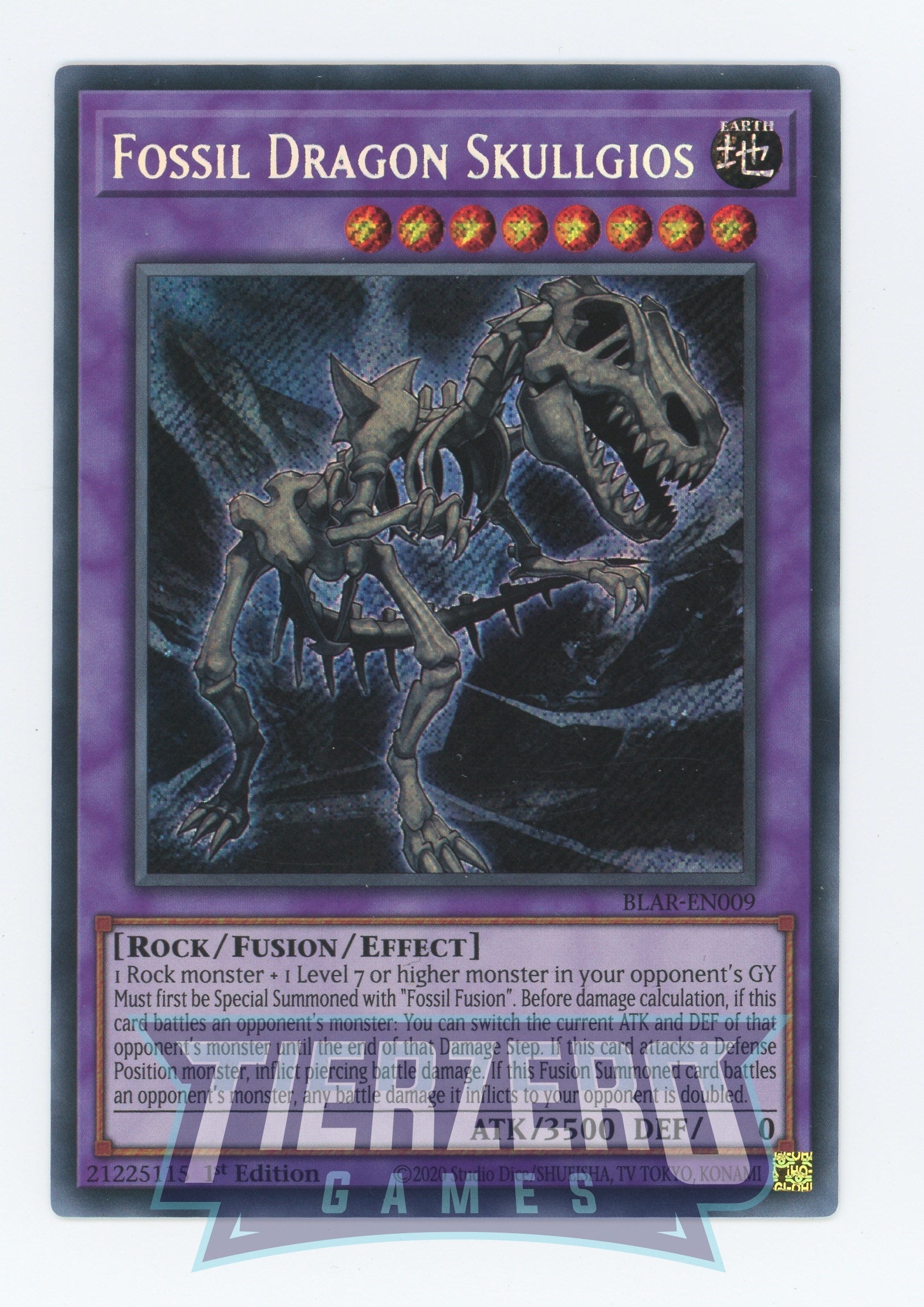 BLAR-EN009 - Fossil Dragon Skullgios - Secret Rare - Effect Fusion Monster - Battles of Legend Armageddon