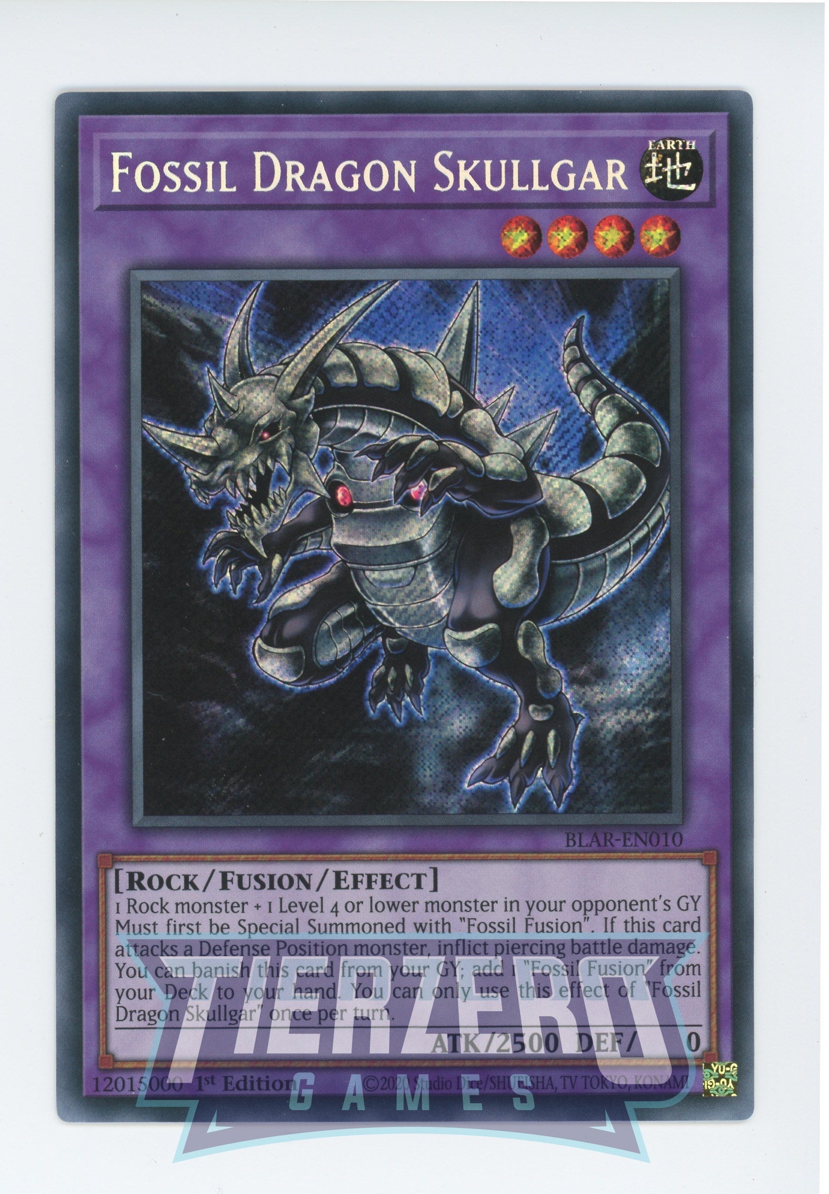 BLAR-EN010 - Fossil Dragon Skullgar - Secret Rare - Effect Fusion Monster - Battles of Legend Armageddon