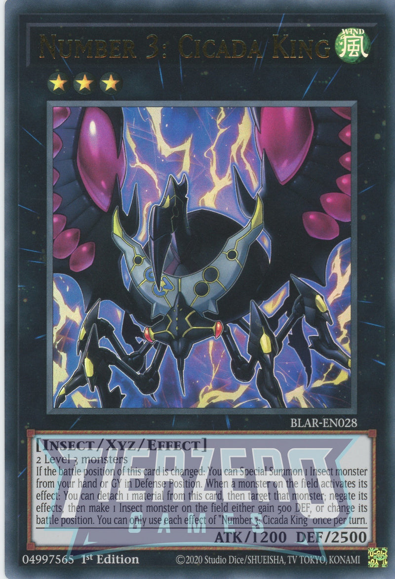 BLAR-EN028 - Number 3: Cicada King - Ultra Rare - Effect Xyz Monster - Battles of Legend Armageddon