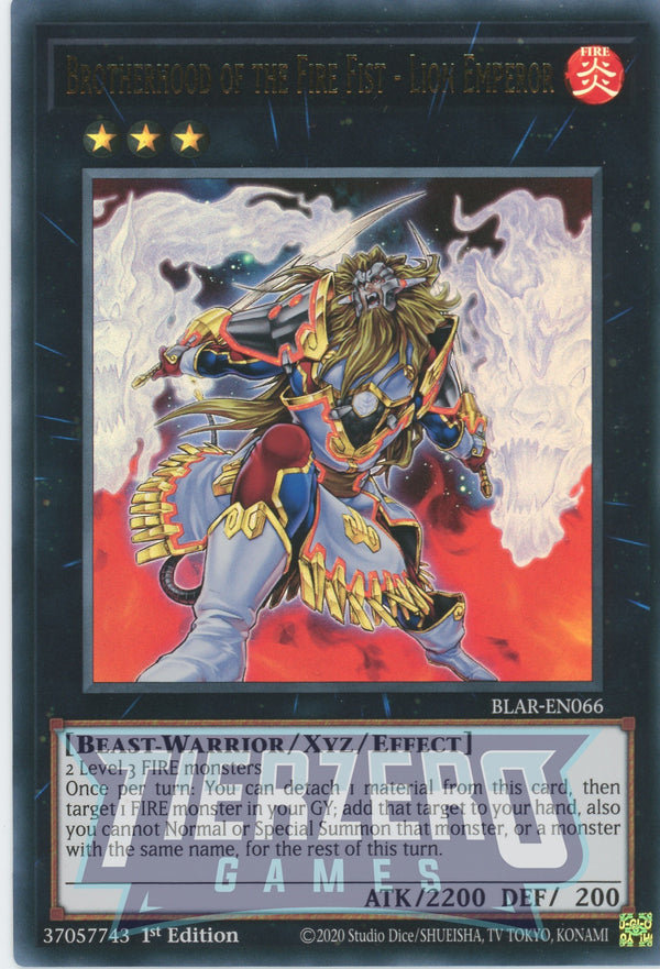 BLAR-EN066 - Brotherhood of the Fire Fist - Lion Emperor - Ultra Rare - Effect Xyz Monster - Battles of Legend Armageddon