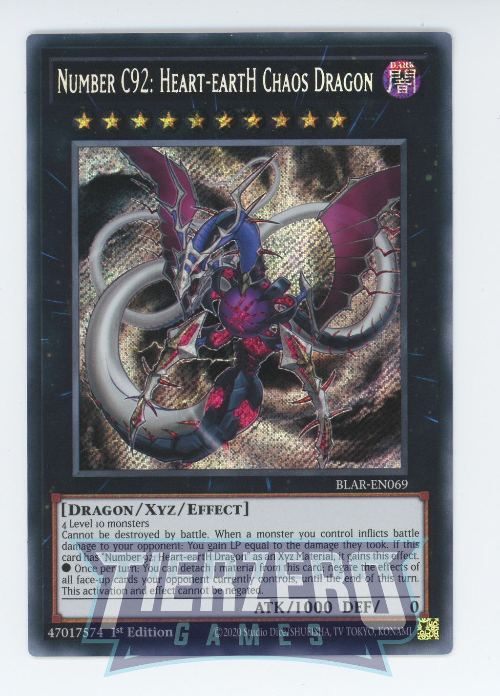 legend of heart yugioh card BLAR-EN069 - Number C92: Heart-eartH Chaos Dragon - Secret Rare