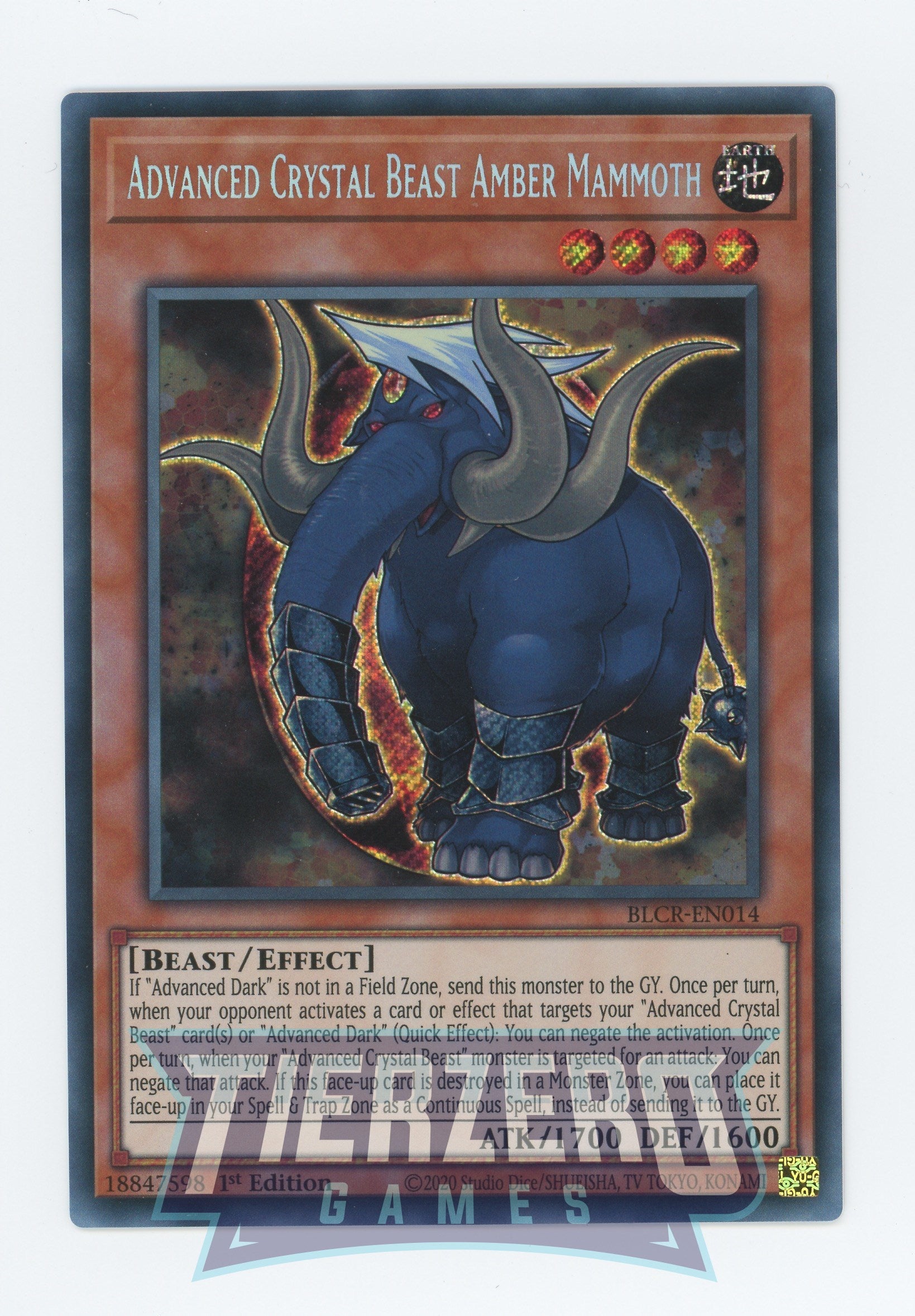 BLCR-EN014 - Advanced Crystal Beast Amber Mammoth - Secret Rare - Effect Monster - Battles of Legend Crystal Revenge