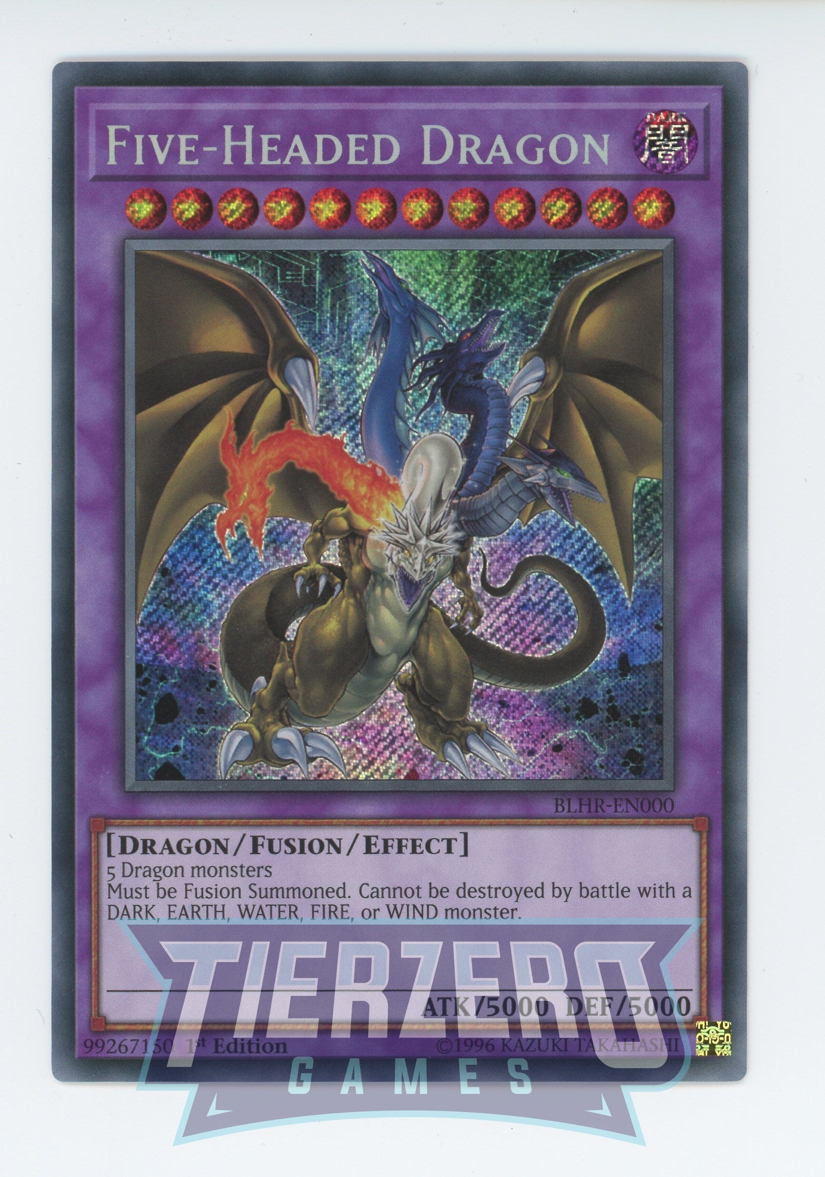 Yugioh BLHR-EN000 - Five-Headed Dragon - Secret Rare - Effect Fusion Monster - 1st Edition - Battles of Legend Heros Revenge