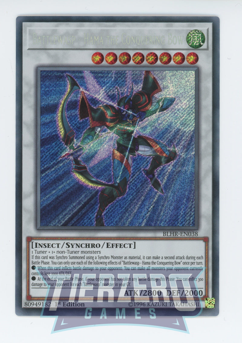 Yugioh BLHR-EN038 - Battlewasp - Hama the Conquering Bow - Secret Rare - Effect Synchro Monster - 1st Edition - Battles of Legend Heros Revenge