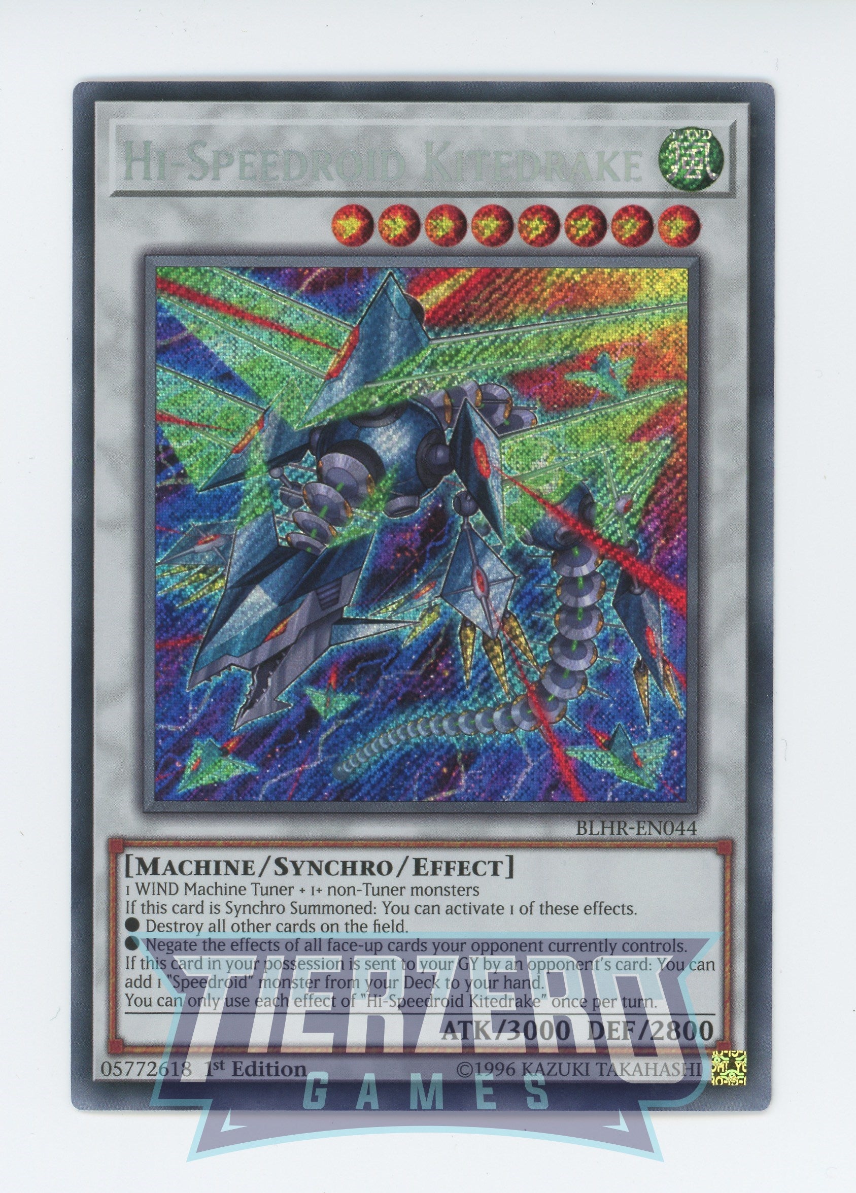 Yugioh BLHR-EN044 - Hi-Speedroid Kitedrake - Secret Rare - Effect Synchro Monster - 1st Edition - Battles of Legend Heros Revenge