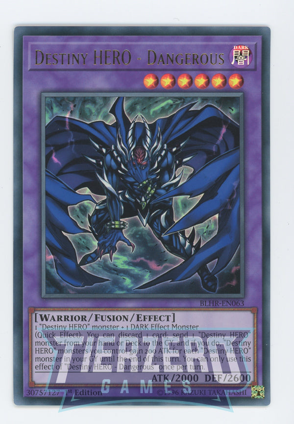 Yugioh BLHR-EN063 - Destiny HERO - Dangerous - Ultra Rare - Effect Fusion Monster - 1st Edition - Battles of Legend Heros Revenge