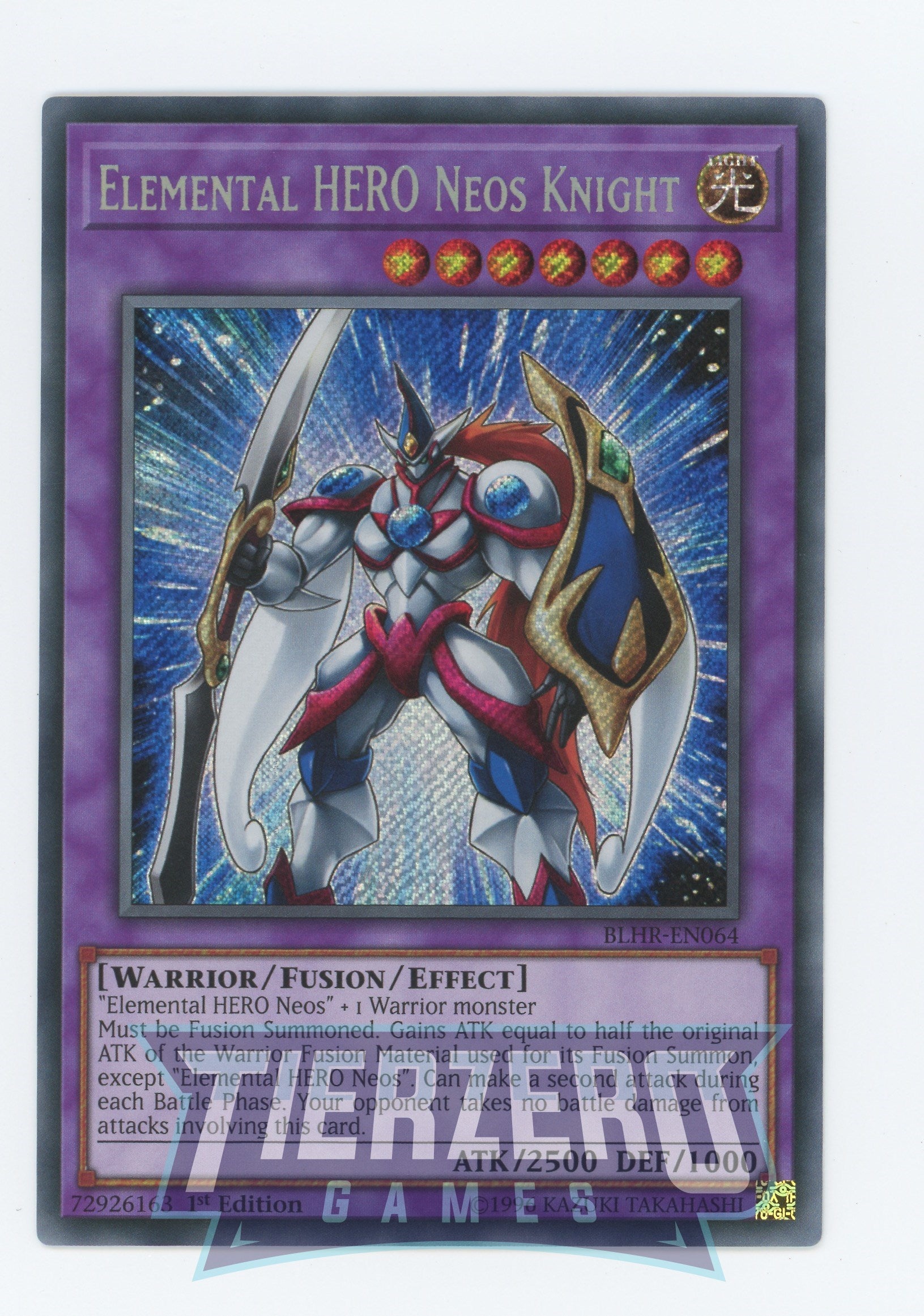 Yugioh BLHR-EN064 - Elemental HERO Neos Knight - Secret Rare - Effect Fusion Monster - 1st Edition - Battles of Legend Heros Revenge