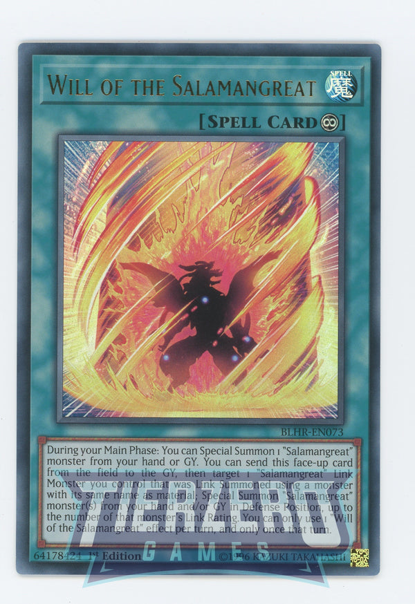 Yugioh BLHR-EN073 - Will of the Salamangreat - Ultra Rare - Continuous Spell - 1st Edition - Battles of Legend Heros Revenge