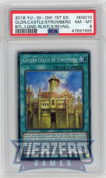 BLRR-EN010 - Golden Castle of Stromberg - Secret Rare - Battles of Legend: Relentless Revenge - PSA 8