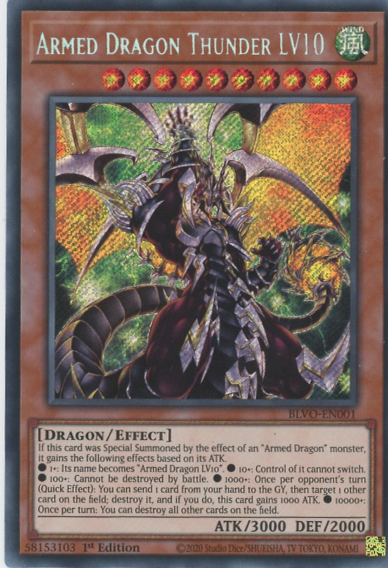 BLVO-EN001 - Armed Dragon Thunder LV10 - Secret Rare - Effect Monster - Blazing Vortex