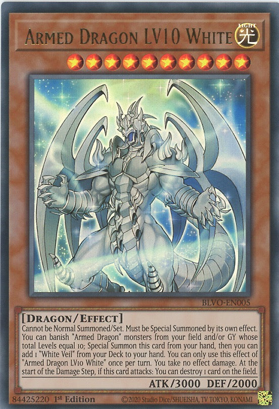 BLVO-EN005 - Armed Dragon LV10 White - Ultra Rare - Effect Monster - Blazing Vortex