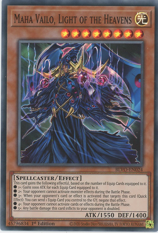 BLVO-EN024 - Maha Vailo, Light of the Heavens - Super Rare - Effect Monster - Blazing Vortex