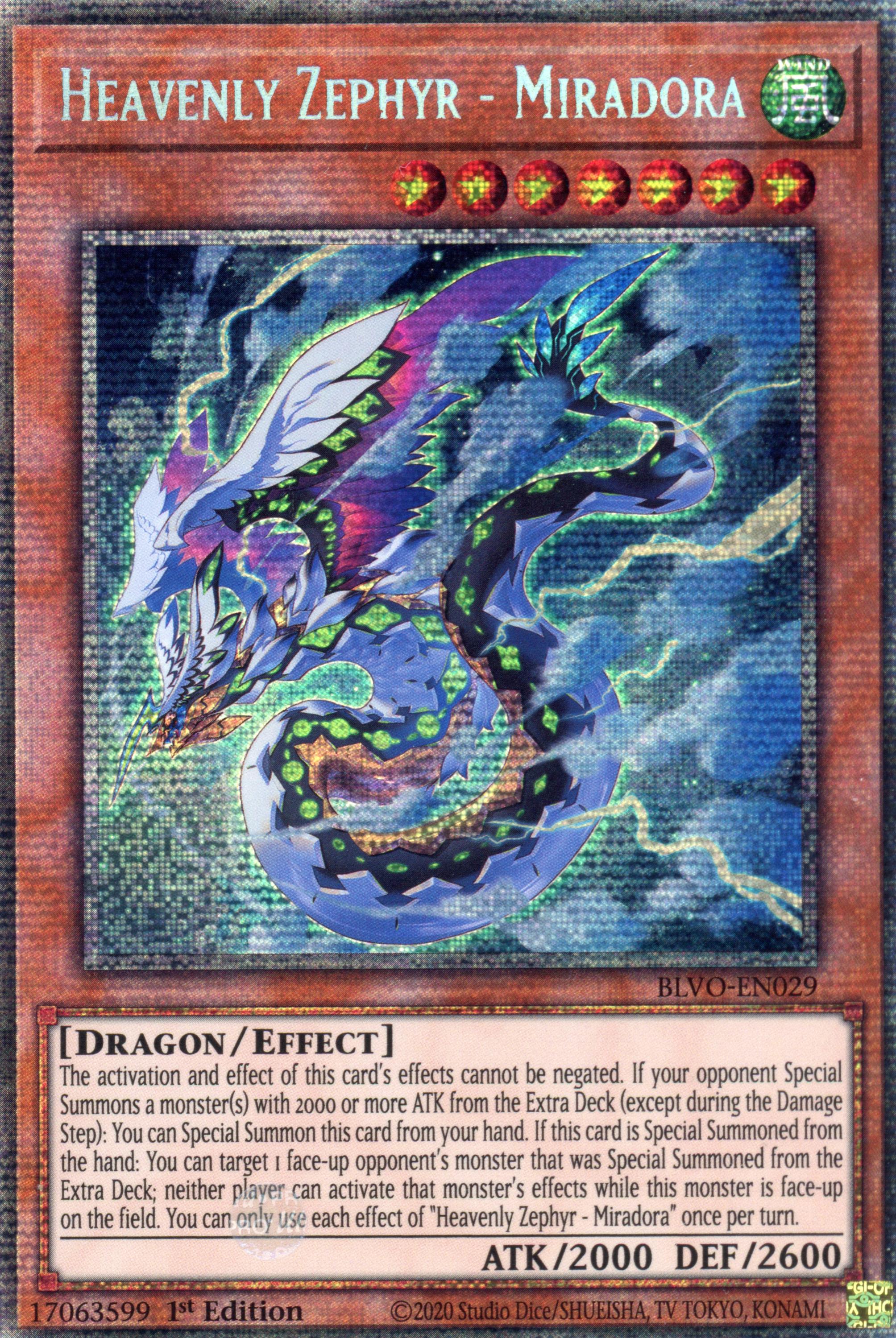 BLVO-EN029 - Heavenly Zephyr - Miradora - Starlight Rare - Effect Monster - Blazing Vortex