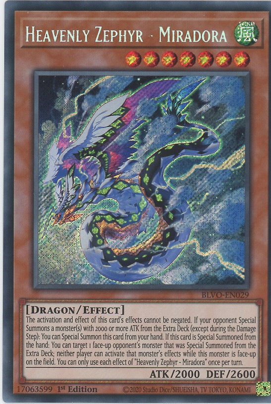 BLVO-EN029 - Heavenly Zephyr - Miradora - Secret Rare - Effect Monster - Blazing Vortex