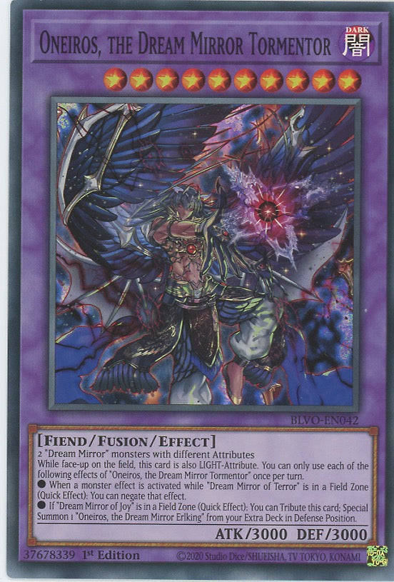 BLVO-EN042 - Oneiros, the Dream Mirror Tormentor - Super Rare - Effect Fusion Monster - Blazing Vortex