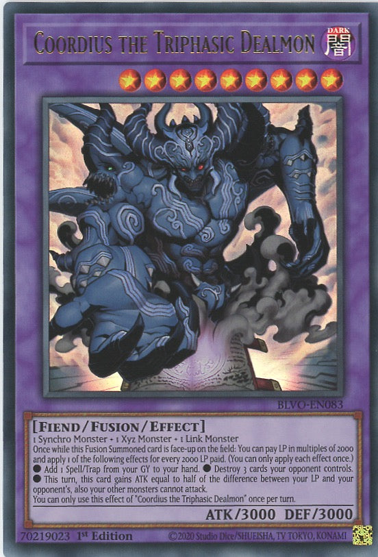 BLVO-EN083 - Coordius the Triphasic Dealmon - Ultra Rare - Effect Fusion Monster - Blazing Vortex