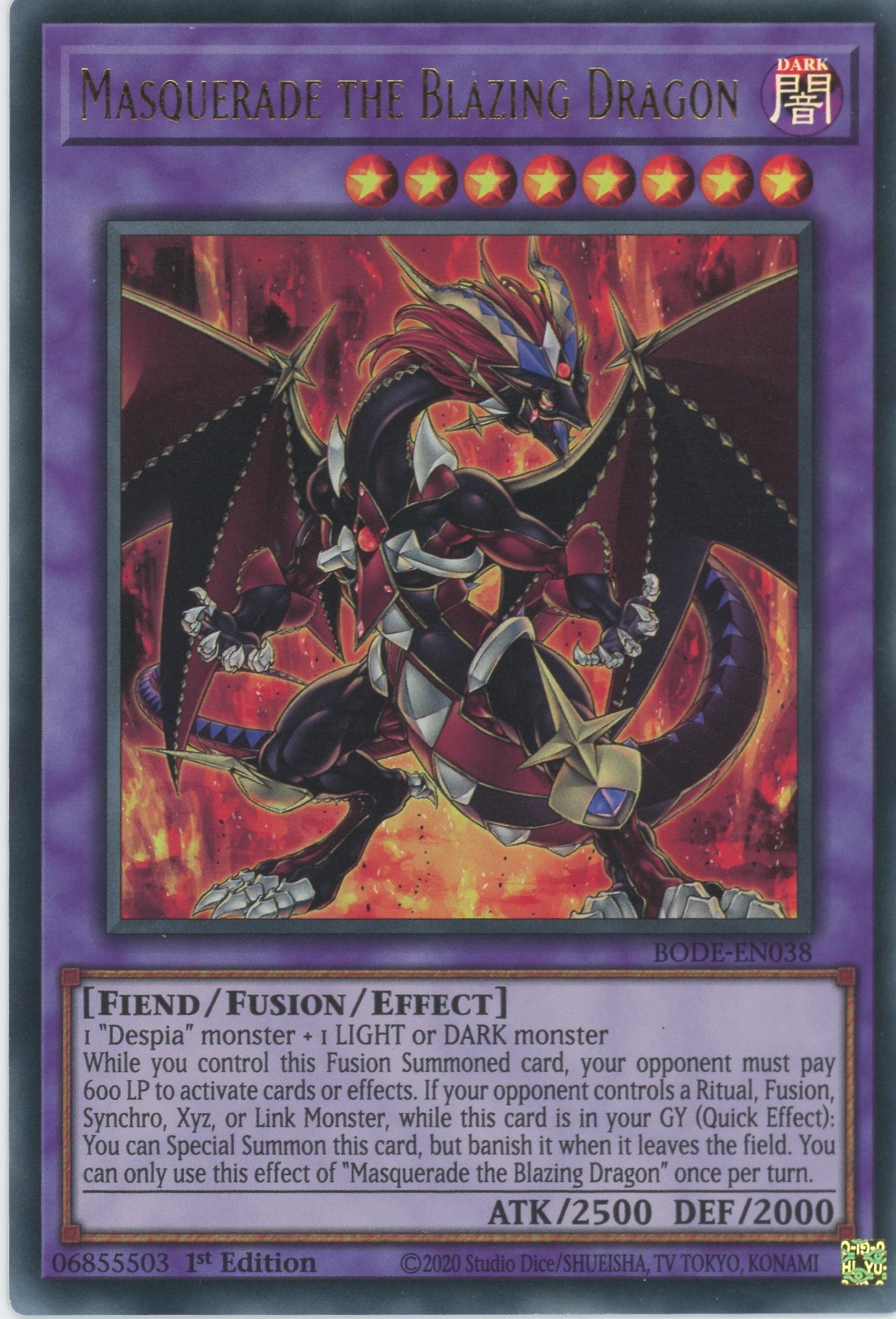 BODE-EN038 - Masquerade the Blazing Dragon - Ultra Rare - Effect Fusion Monster - Burst of Destiny