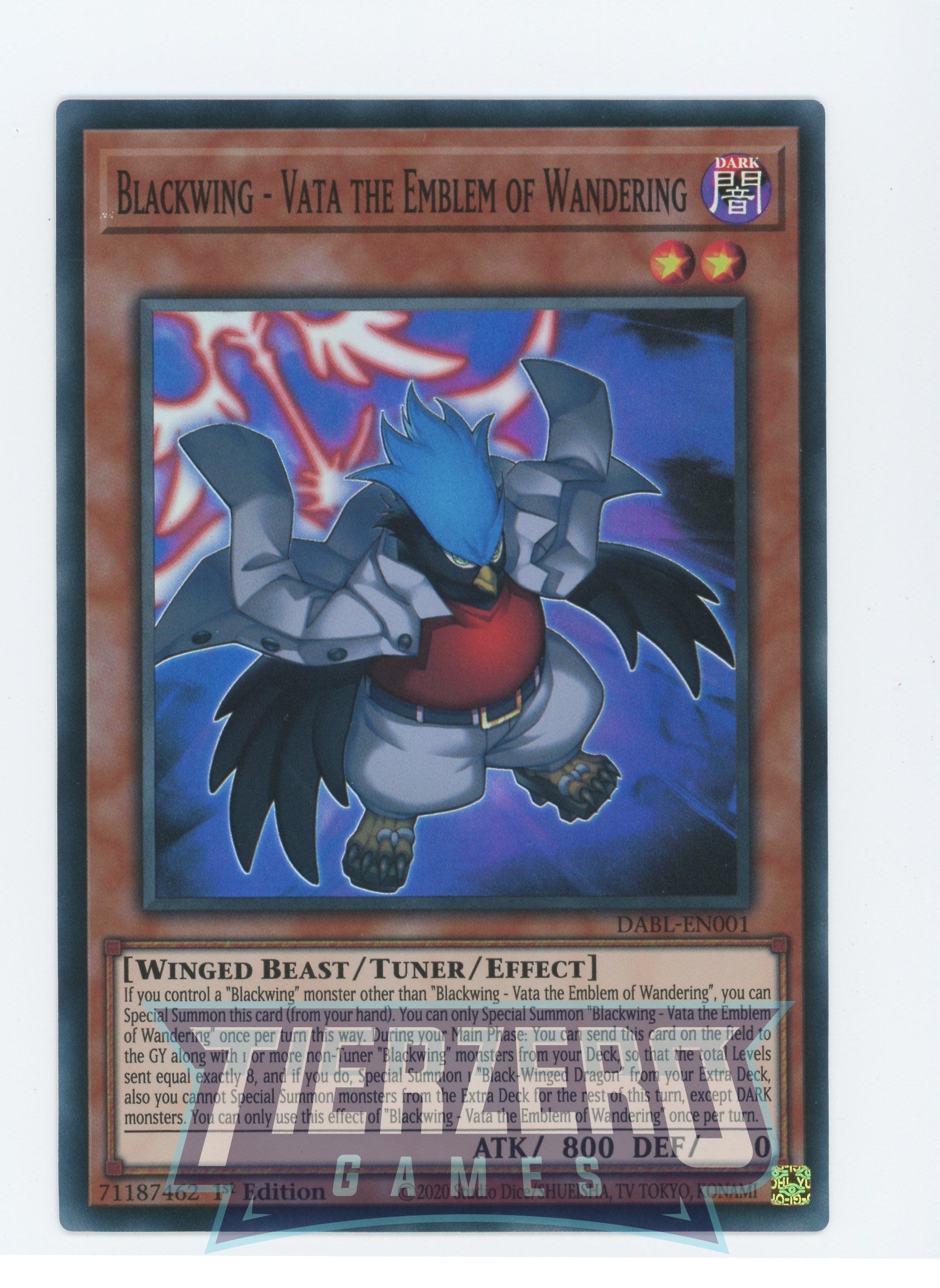 DABL-EN001 - Blackwing - Vata the Emblem of Wandering - Super Rare - Effect Tuner monster - Darkwing Blast