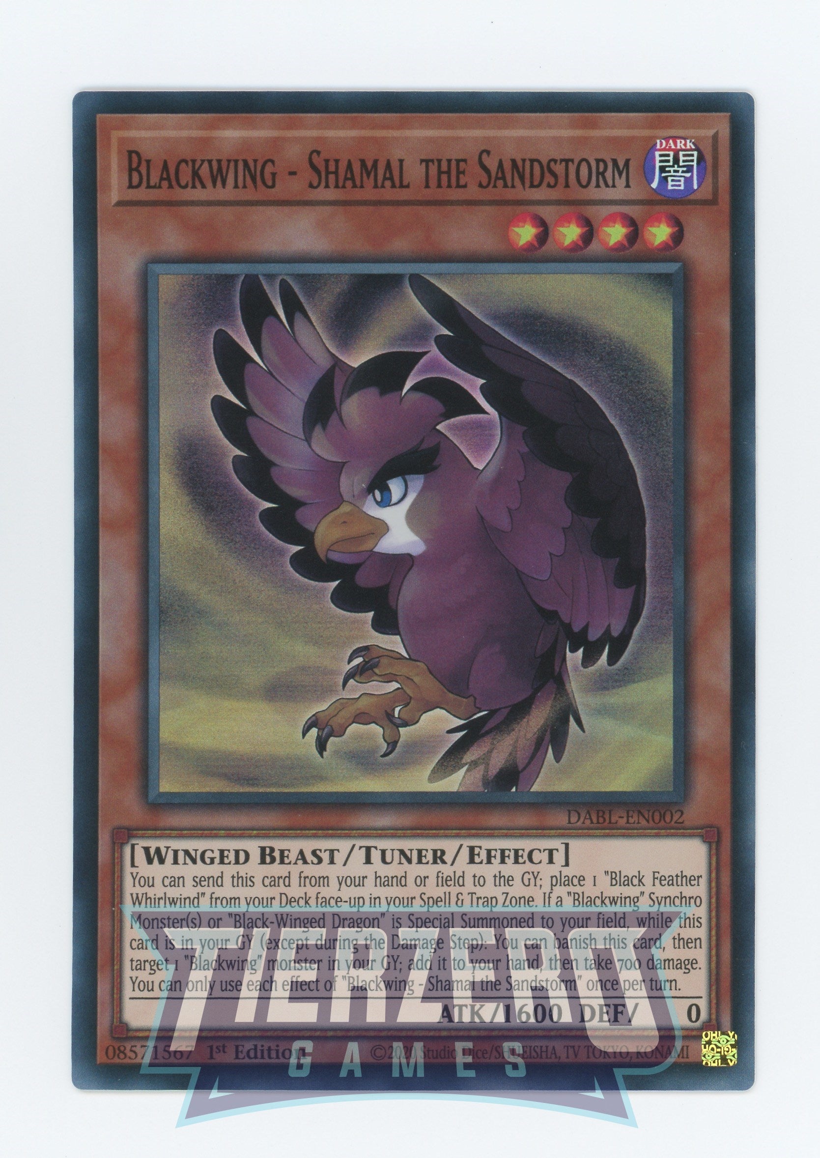 DABL-EN002 - Blackwing - Shamal the Sandstorm - Super Rare - Effect Tuner monster - Darkwing Blast