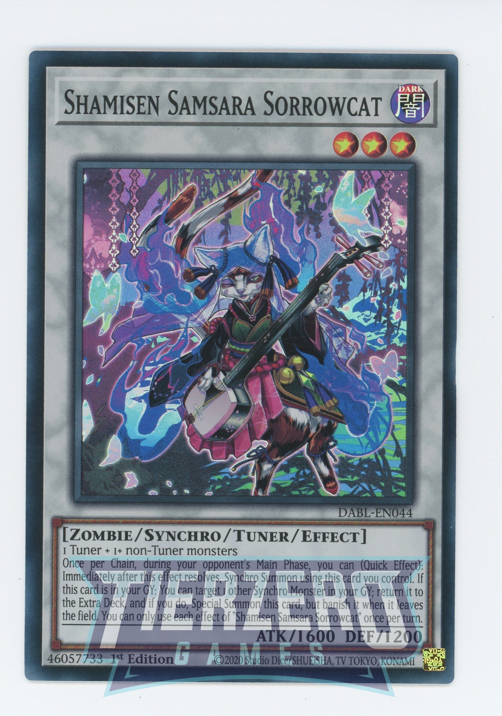 DABL-EN044 - Shamisen Samsara Sorrowcat - Super Rare - Effect Tuner Synchro Monster - Darkwing Blast