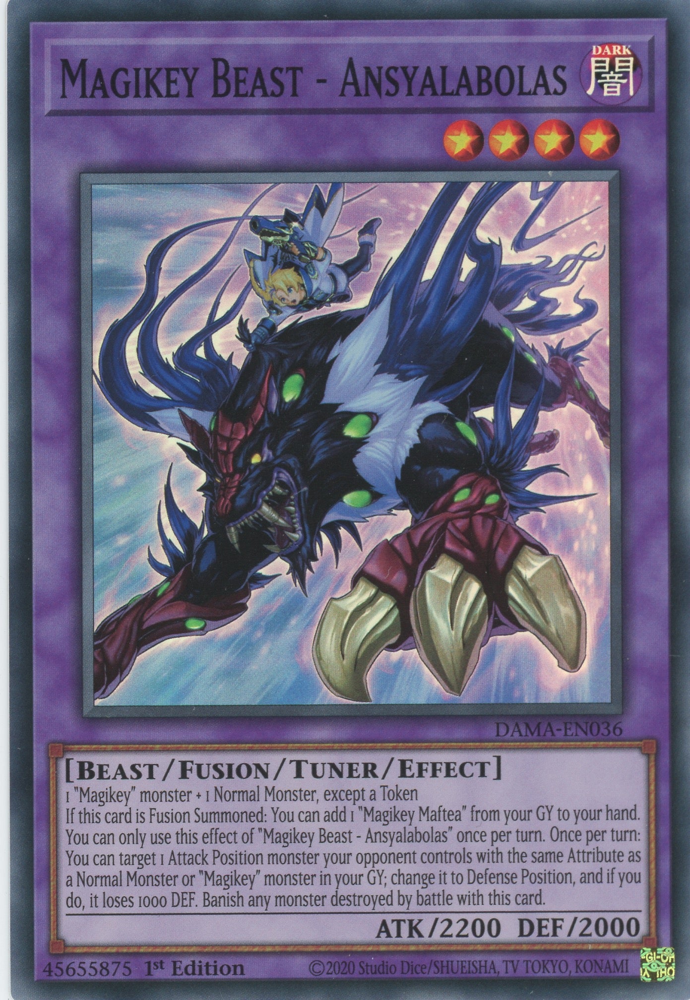 DAMA-EN036 - Magikey Beast - Ansyalabolas - Super Rare - Effect Tuner Fusion Monster - Dawn of Majesty