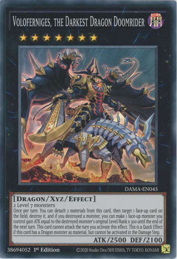 DAMA-EN045 - Voloferniges, the Darkest Dragon Doomrider - Super Rare - Effect Xyz Monster - Dawn of Majesty