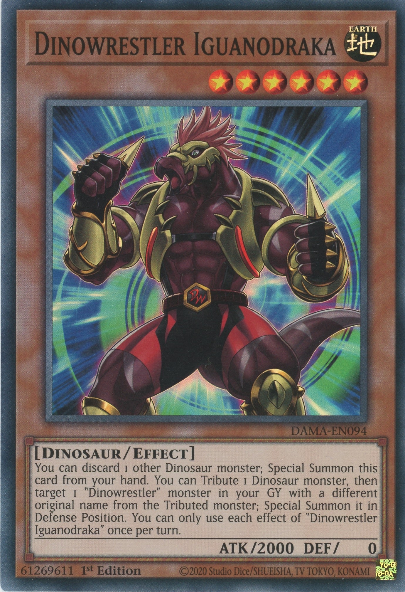 DAMA-EN094 - Dinowrestler Iguanodraka - Super Rare - Effect Monster - Dawn of Majesty