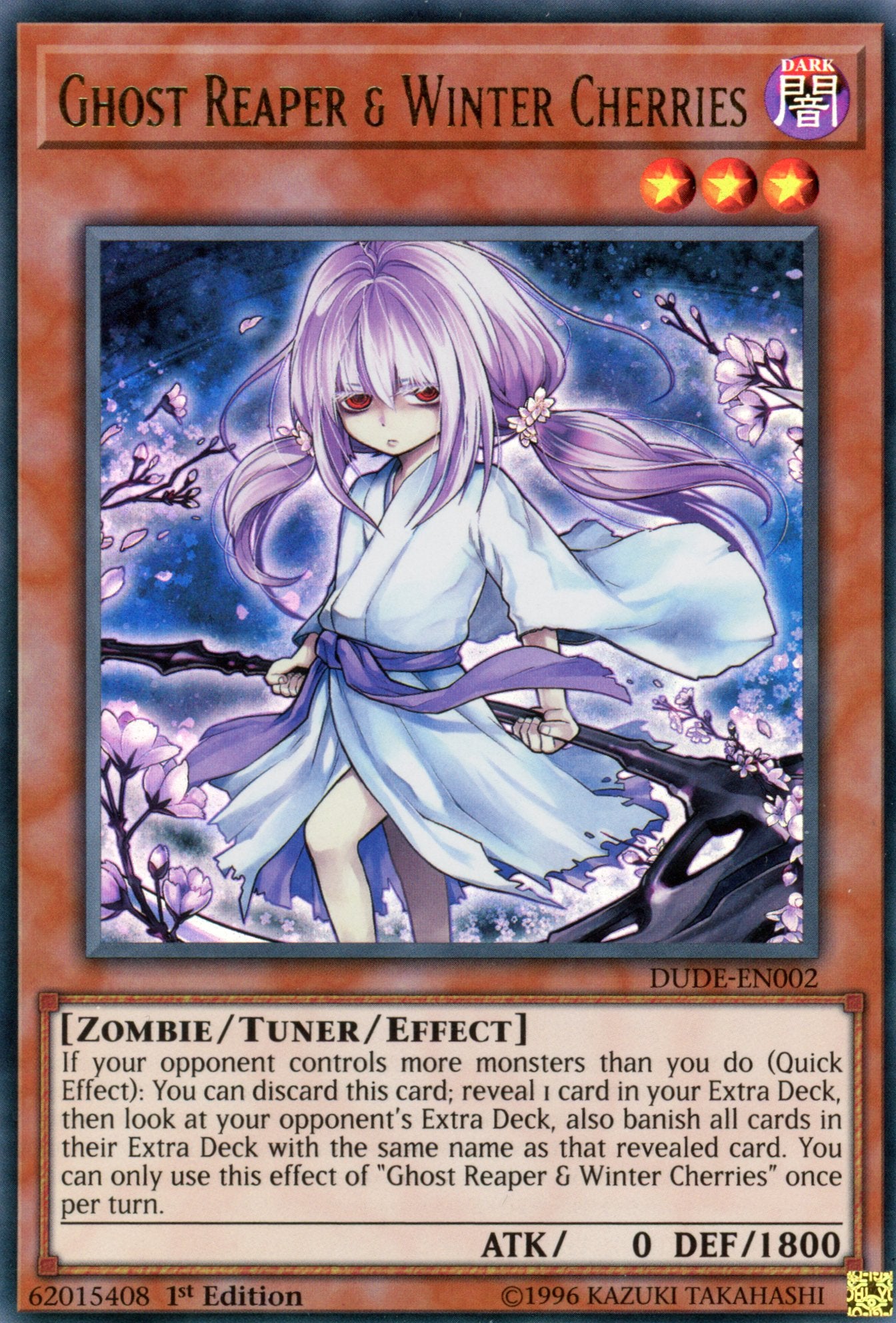 DUDE-EN002 - Ghost Reaper & Winter Cherries (alternate art) - Ultra Rare - Effect Tuner monster - 1st Edition - Duel Devastator