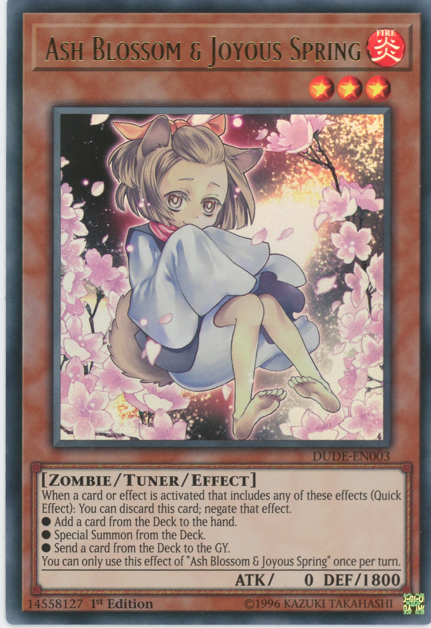 DUDE-EN003 - Ash Blossom & Joyous Spring (alternate art) - Ultra Rare - Effect Tuner monster - 1st Edition - Duel Devastator