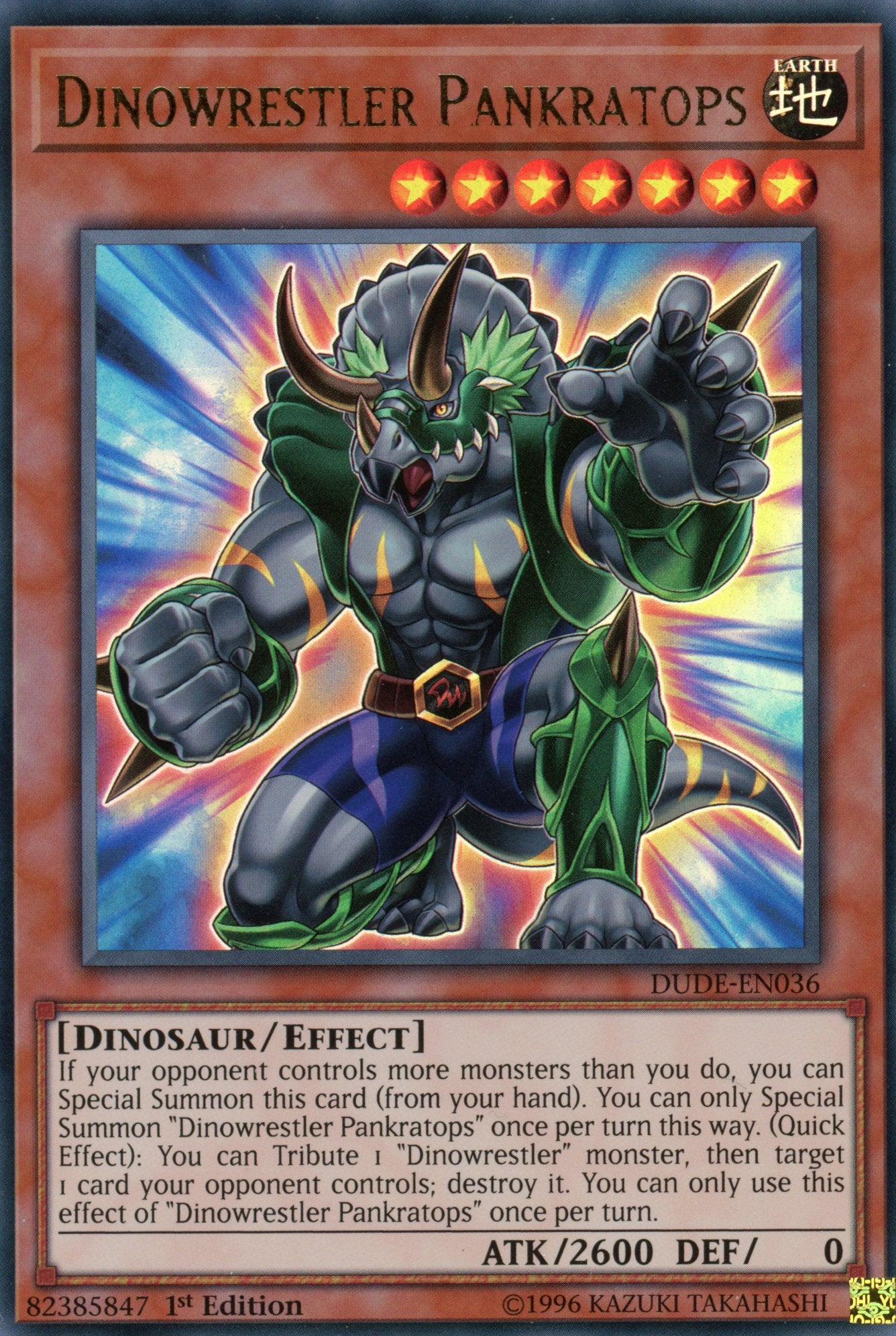 DUDE-EN036 - Dinowrestler Pankratops - Ultra Rare - Effect Monster - 1st Edition - Duel Devastator