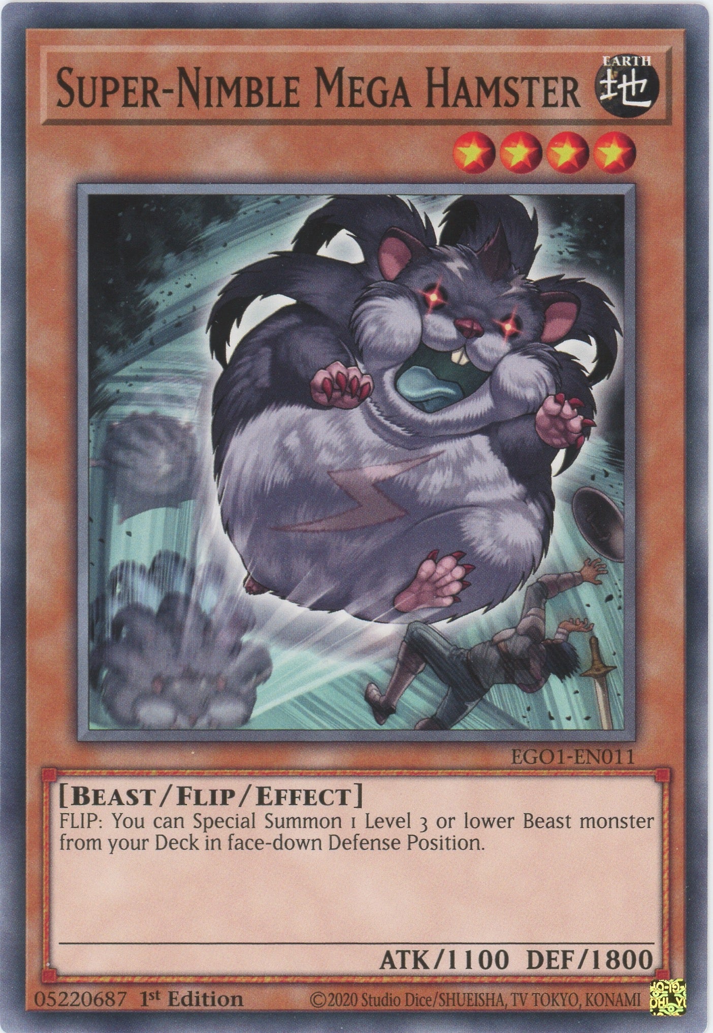 EGO1-EN011 - Super-Nimble Mega Hamster - Common - Flip monster - Egyptian God Decks