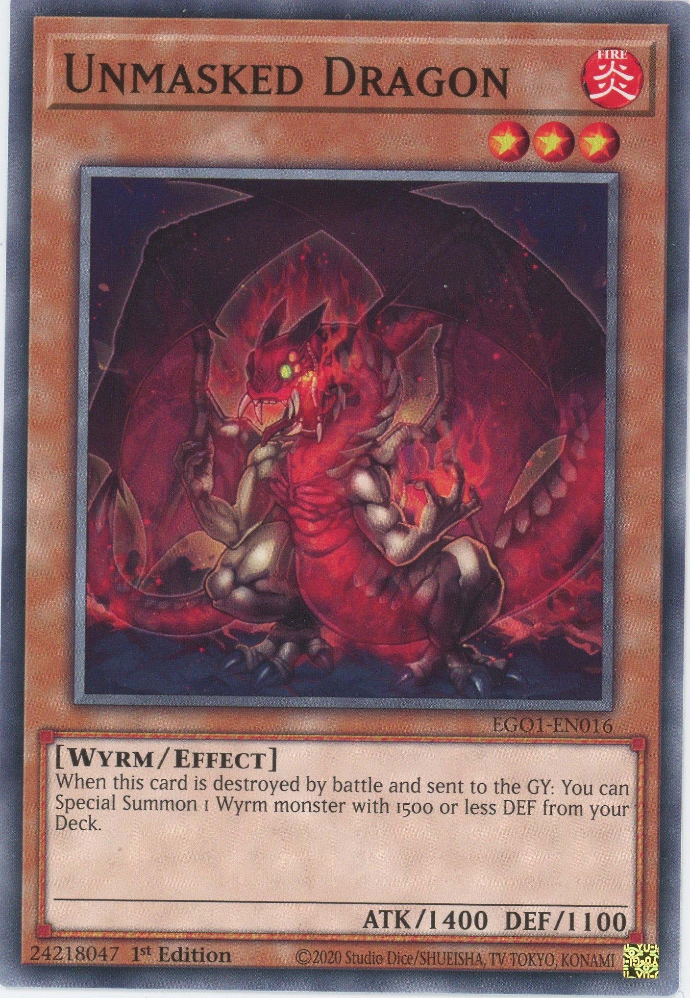 EGO1-EN016 - Unmasked Dragon - Common - Effect Monster - Egyptian God Decks