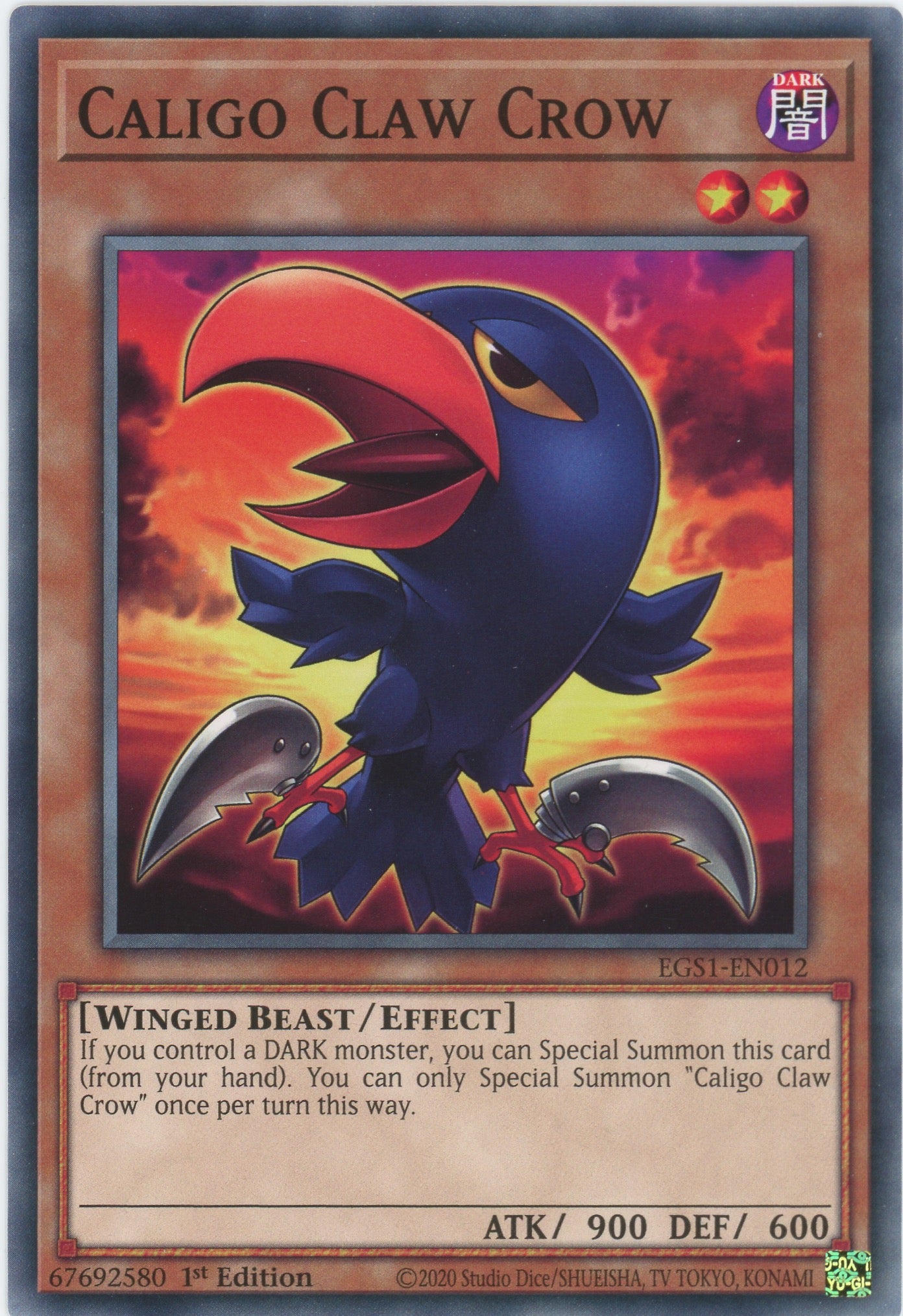 EGS1-EN012 - Caligo Claw Crow - Common - Effect Monster - Egyptian God Decks