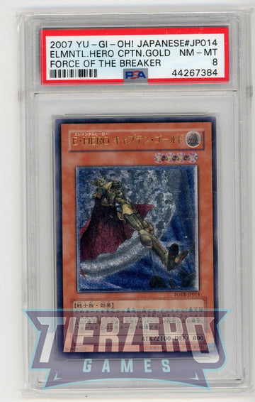 FOTB-JP014 - Elemental HERO Captain Gold - Ultimate Rare - Force of the Breaker - PSA 8
