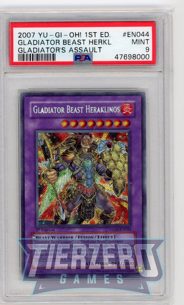 GLAS-EN044 - Gladiator Beast Heraklinos - Secret Rare - Gladiator's Assault - 1st Edition - PSA 9