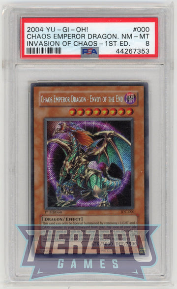 IOC-000 - Chaos Emperor Dragon - Envoy of the End - Secret Rare - Invasion of Chaos - 1st Edition - PSA 8