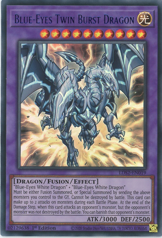 LDS2-EN019 - Blue-Eyes Twin Burst Dragon - Blue Ultra Rare - Effect Fusion Monster - Legendary Duelists Season 2