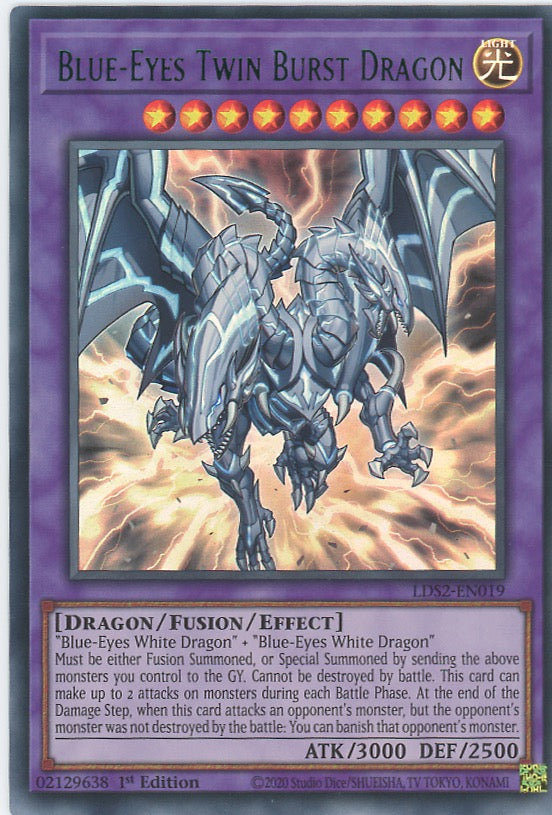 LDS2-EN019 - Blue-Eyes Twin Burst Dragon - Green Ultra Rare - Effect Fusion Monster - Legendary Duelists Season 2