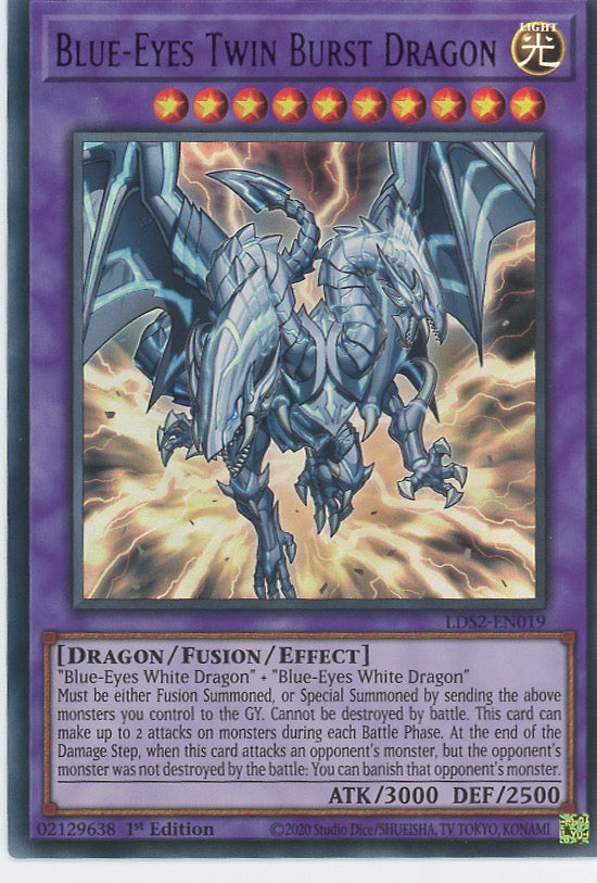 LDS2-EN019 - Blue-Eyes Twin Burst Dragon - Purple Ultra Rare - Effect Fusion Monster - Legendary Duelists Season 2