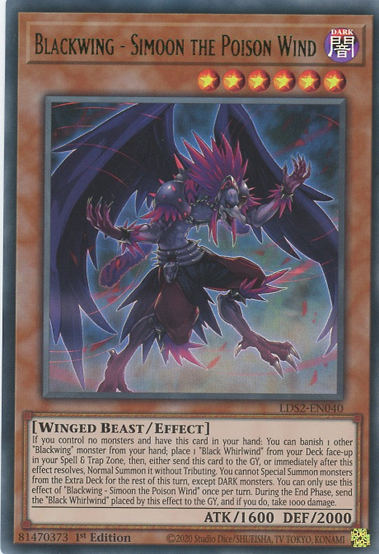 LDS2-EN040 - Blackwing - Simoon the Poison Wind - Green Ultra Rare - Effect Monster - Legendary Duelists Season 2