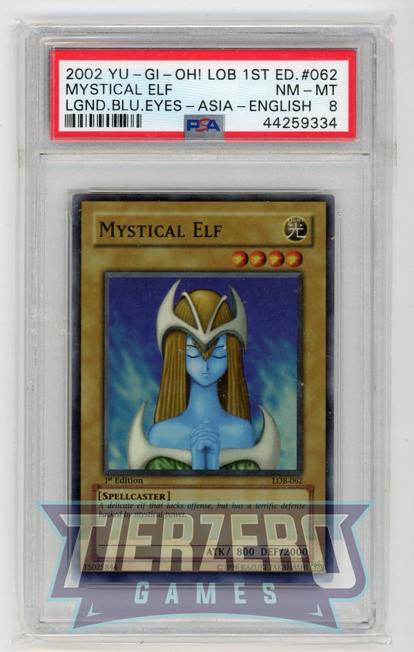 LOB-062 - Mystical Elf - Asian English - Super Rare - PSA 8 - 1st Edition