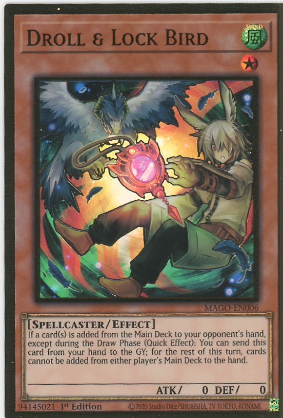 MAGO-EN006 - Droll & Lock Bird (alternate art) - Premium Gold Rare - Effect Monster - Maximum Gold