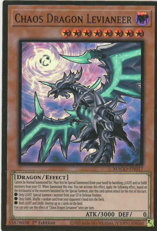 MAGO-EN017 - Chaos Dragon Levianeer (alternate art) - Premium Gold Rare - Effect Monster - Maximum Gold