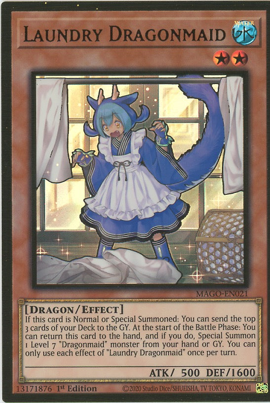 MAGO-EN021 - Laundry Dragonmaid - Premium Gold Rare - Effect Monster - Maximum Gold