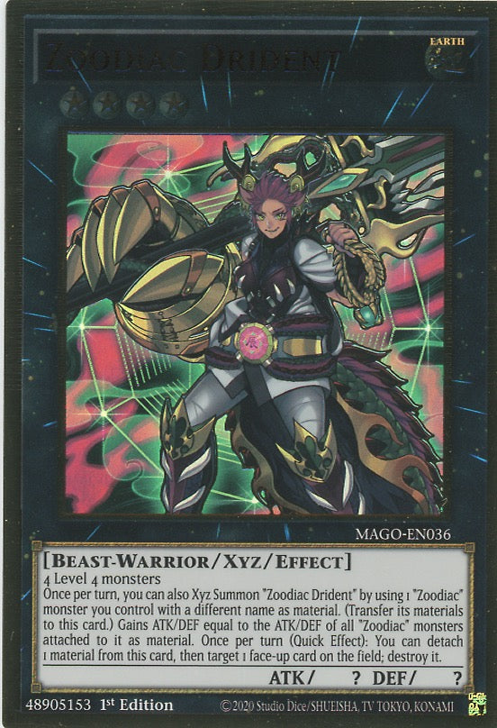 MAGO-EN036 - Zoodiac Drident - Premium Gold Rare - Effect Xyz Monster - Maximum Gold