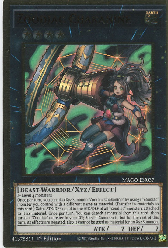 MAGO-EN037 - Zoodiac Chakanine - Premium Gold Rare - Effect Xyz Monster - Maximum Gold