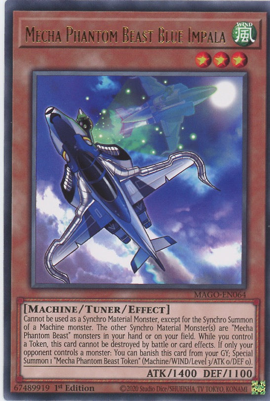 MAGO-EN064 - Mecha Phantom Beast Blue Impala - Gold Letter Rare - Effect Tuner monster - Maximum Gold