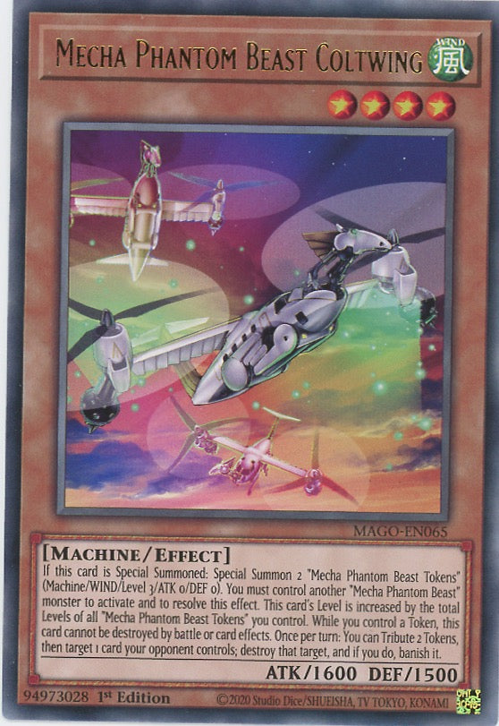 MAGO-EN065 - Mecha Phantom Beast Coltwing - Gold Letter Rare - Effect Monster - Maximum Gold