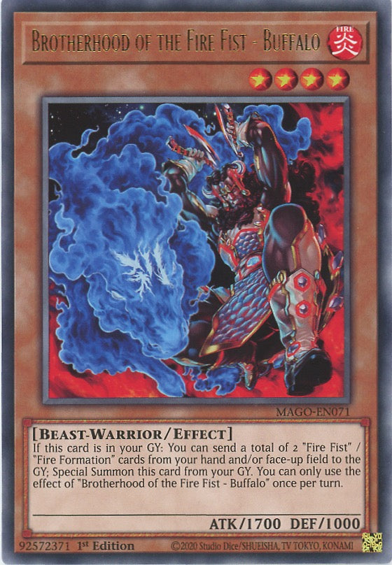 MAGO-EN071 - Brotherhood of the Fire Fist - Buffalo - Gold Letter Rare - Effect Monster - Maximum Gold