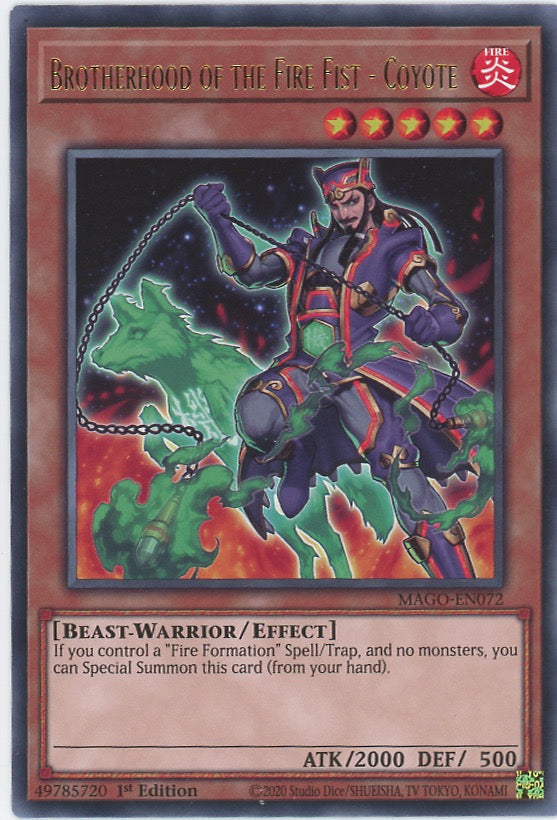 MAGO-EN072 - Brotherhood of the Fire Fist - Coyote - Gold Letter Rare - Effect Monster - Maximum Gold